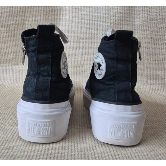 Youth Black & White Chuck Taylor All Star Lugged Heel Platform Sneaker Size 6 - Picture 9 of 11